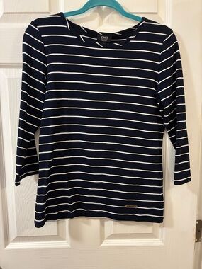 Jones New York Navy and White Striped Long-Sleeve Boatneck Tee